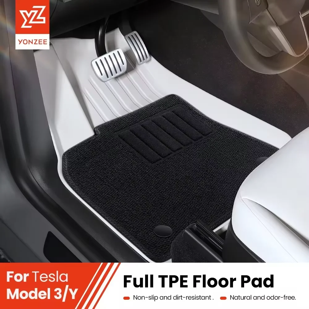 YZ TPE White Foot Pad For Tesla Model Y 3 Highland Floor Liner Fully Surrounded 2021-2024 Floor Mats Waterproof Non-Slip Carpet 