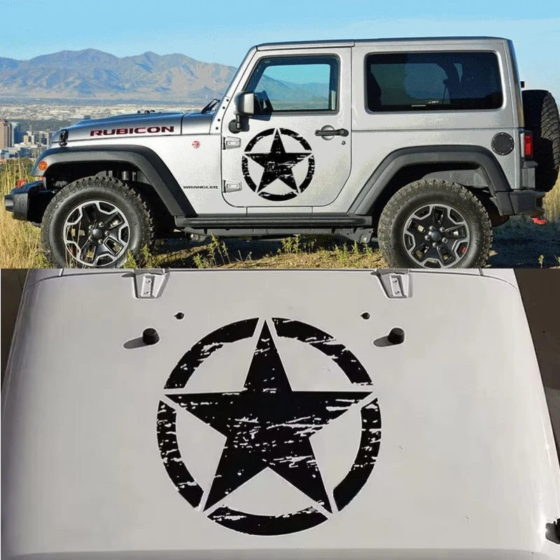 Car Stickers Five-Pointed Stars Battle Damage Reflective Decals For Door Engine Hood Prado Wrangler Tacoma Pick-up Trunks