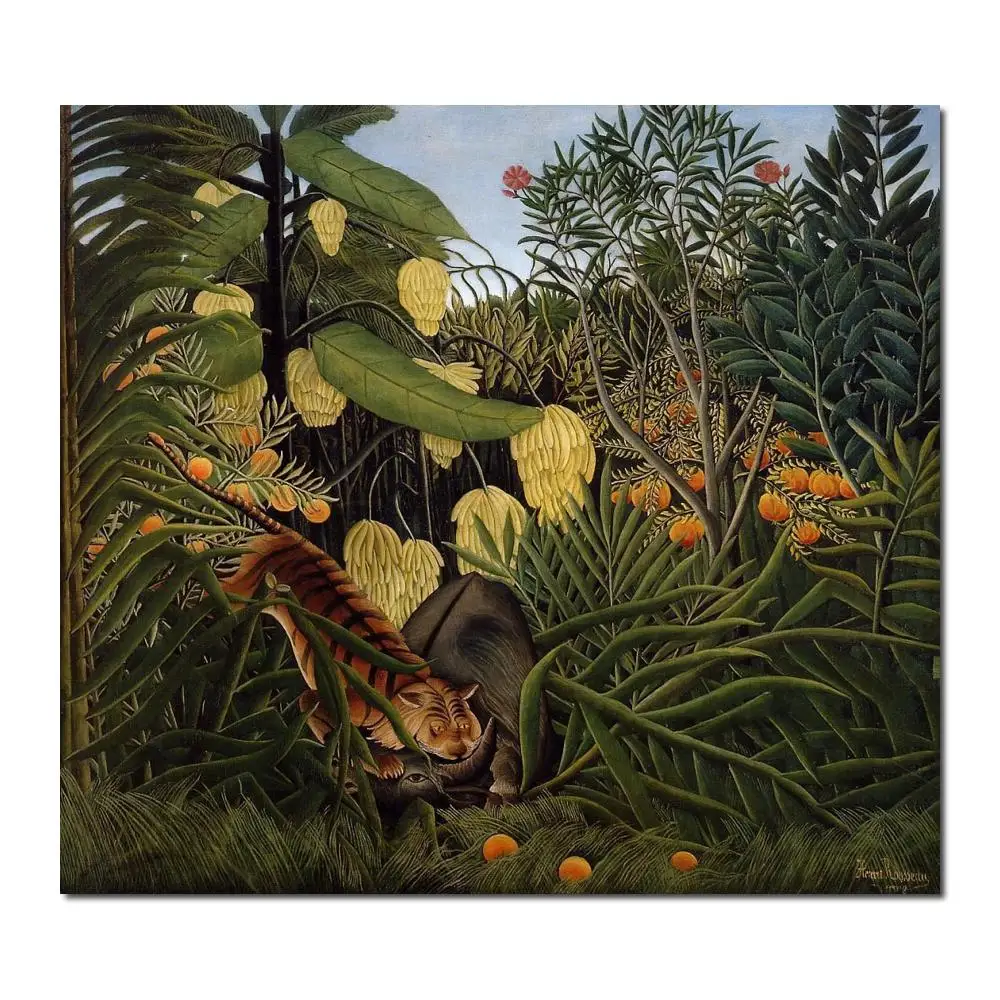 

Canvas Paintings for living room Fight Between a Tiger and a Buffalo Henri Rousseau High quality Hand painted