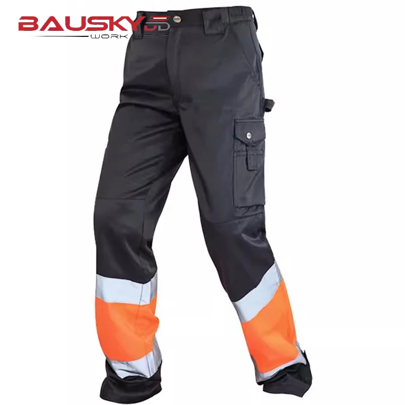 Pantaloni riflettenti ad alta visibilità Pantaloni da lavoro da esterno da uomo Costruzione da uomo con tasche multifunzionali Abbigliamento di