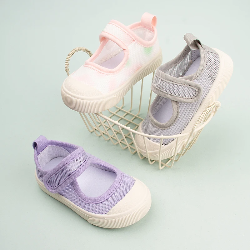 Latest New Arrival Children Genuine Popular Mesh Sneakers Girls Lovely Pink Purple Flat Princess Shoes EKF32