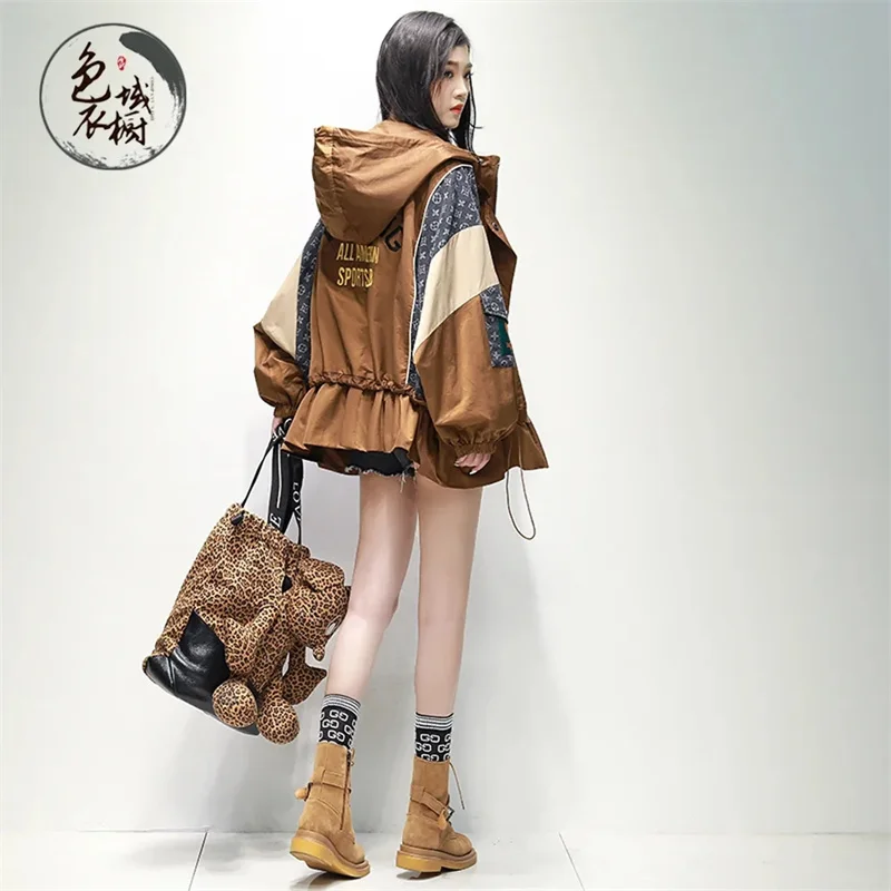 Trendy brand trench coat women's mid to long style 2024 Spring and Autumn new fashion loose and slimming hooded style overcoming