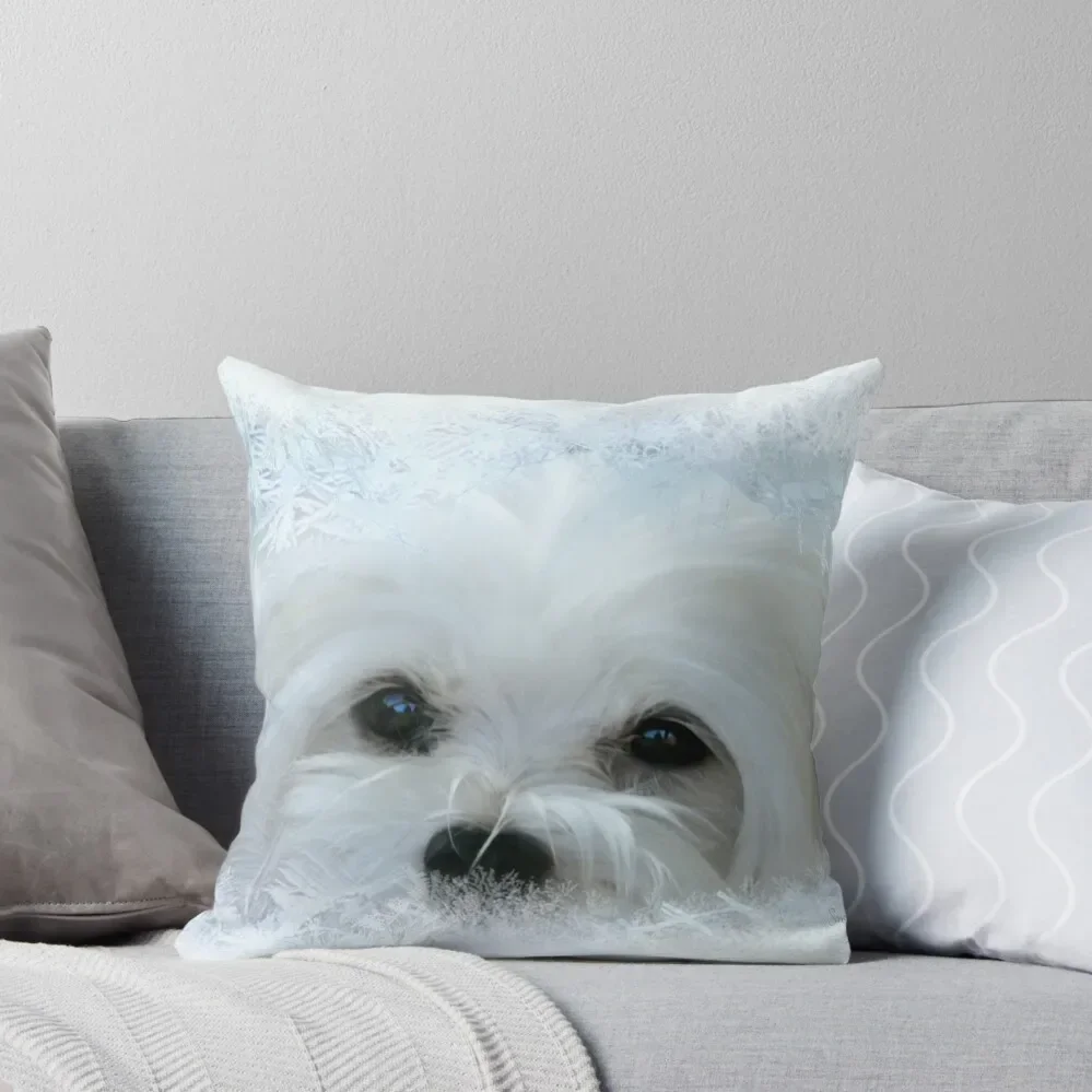 Snowdrop the Maltese of the Frozen North ! Throw Pillow Anime covers for pillows Pillow