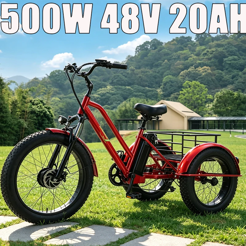 Elderly Adult Electric Tricycle 500W60V20AH Detachable Battery Ebike 26 Inch All Terrain Fat Tire 150KG Load Trike For Travel