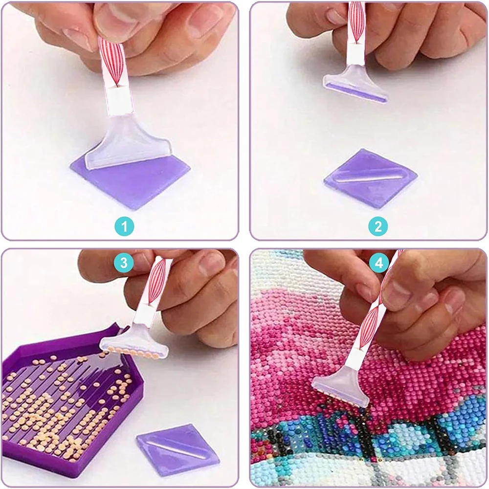 DIY Diamantmalerei Werkzeugset 4-Farben-Aufbewahrungsbox mit Tablett Wachs-Pinzetten-Stift-Set 5D Diamant-Stickerei Zubehör Bastelwerkzeuge – Detail 10