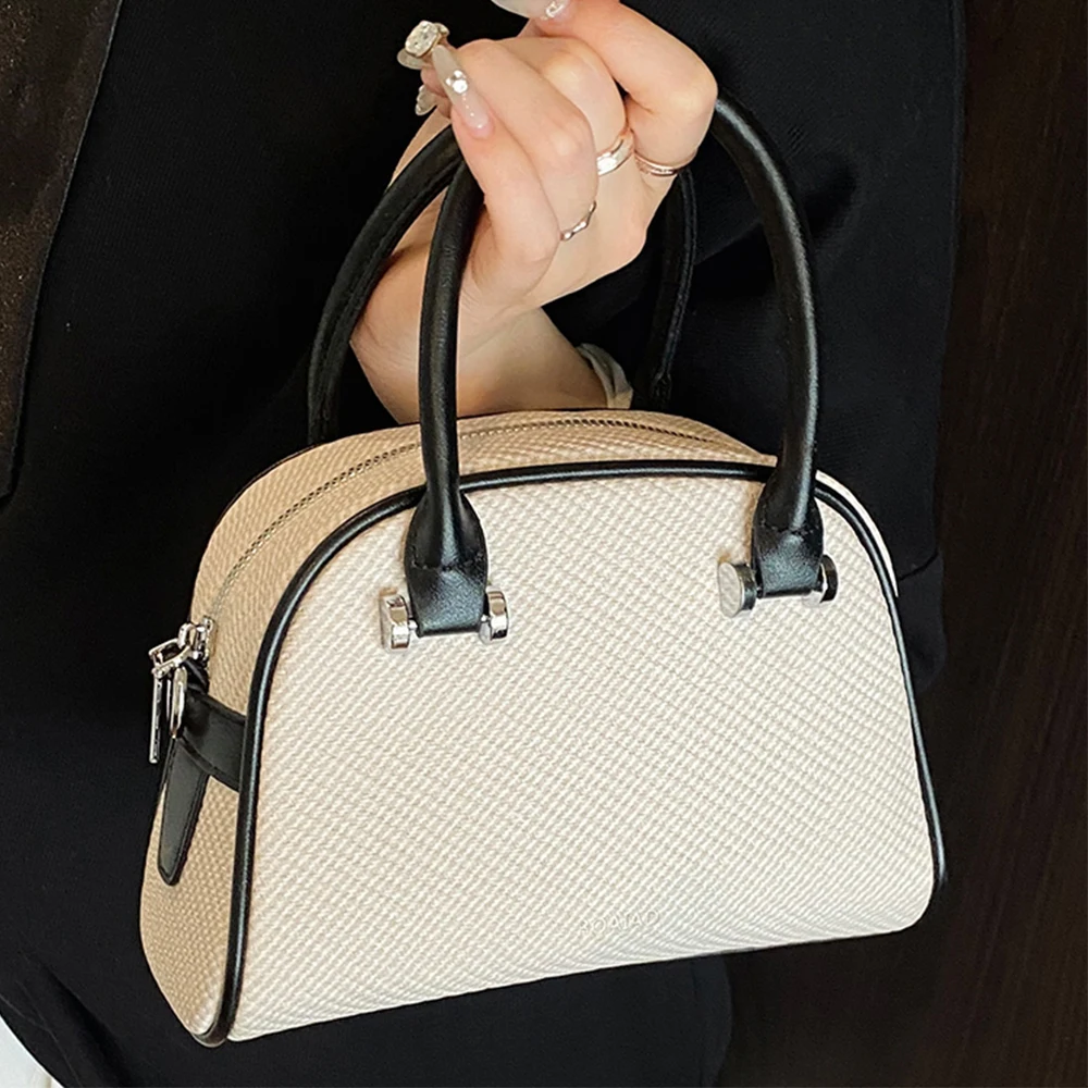 

Texture Women Handle Tote Bags Contrast Color Patch Pu Handbags Large Capacity Female Leisure Versatile Crossbody Box Pack