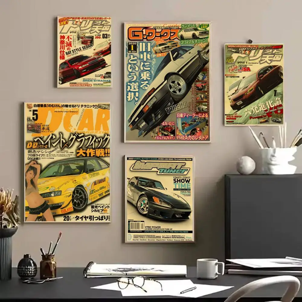 Retro Japanese cars J-JDM Poster Stickers HD Waterproof Painting Wall Art for Bedroom Living Room Home Decor Decoration Gift