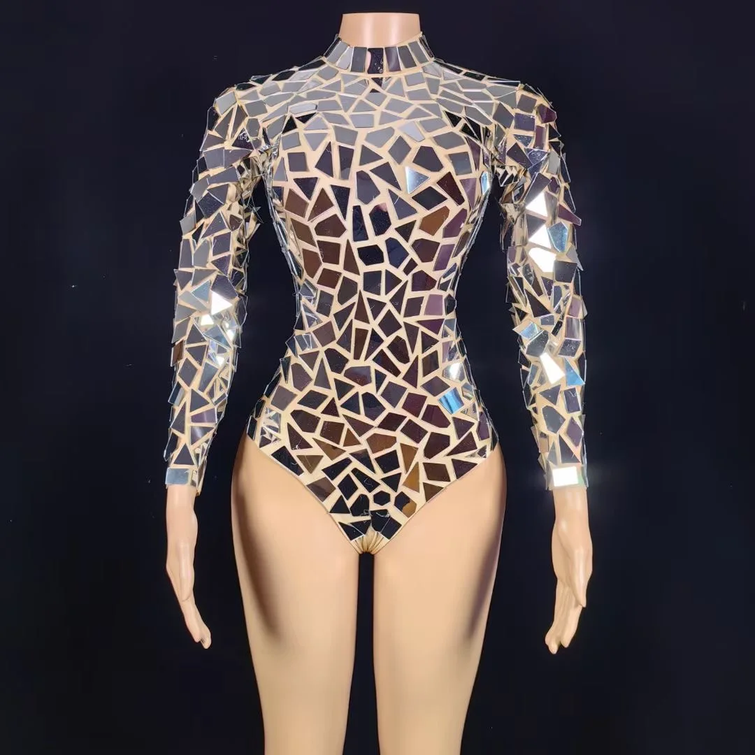 

Women Sparkling Sequin Stretch Tight fitting Long Sleeves bodysuit Bar Club Party Female Singer Stage Performance Clothing