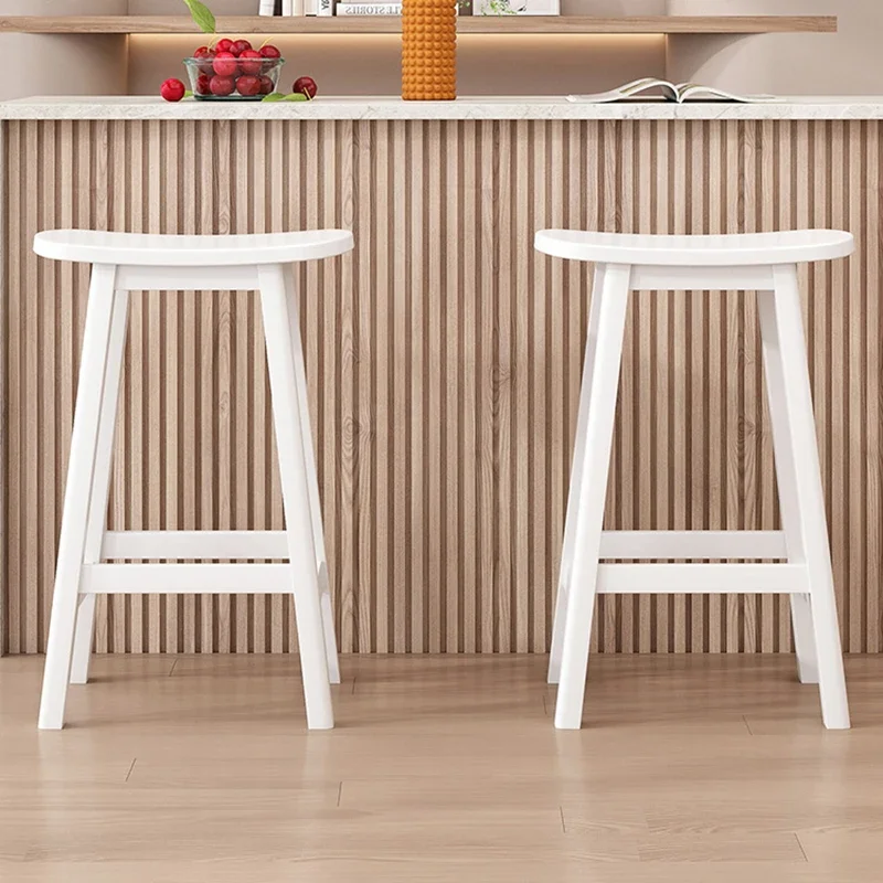 Tabouret de bar en bois massif, moderne et simple pour un usage domestique Tabouret haut blanc pour réception de café, mobilier