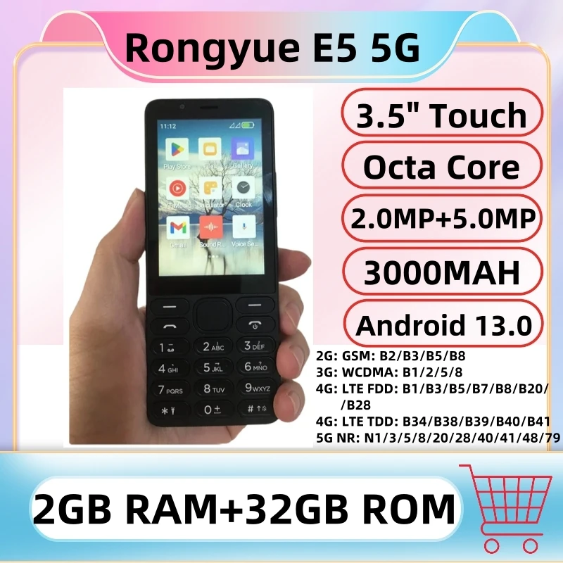 Rongyue 5G SmartPhone 2GB+32GB 3.5 Inch Touch Screen Push Button UNISOC Octa Core Android 13 3000MAH 5.0MP BigHorn Mobile Phone