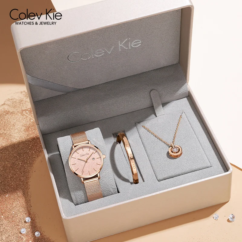 

ColevKie Women Watches Rose Gold Stainless Steel Mesh Band Quartz Watch Date Waterproof Fashion Ladies Wristwatch Girls Gift Set