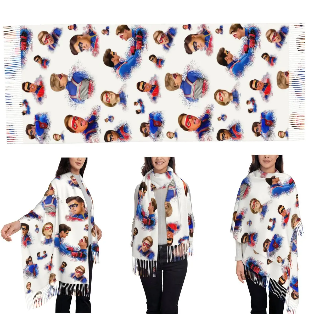Captain Man And Kid Henry Danger Drawing Scarf Tassel Scarves for Women Soft Warm Shawls and Wraps Large Fall Winter Shawl Wrap