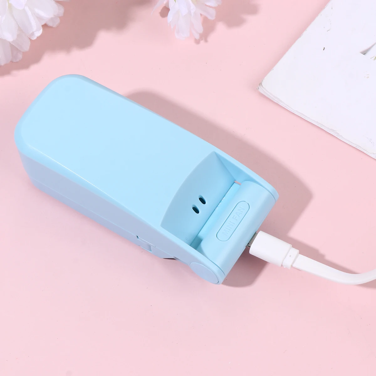 

Mini Folding Portable USB Rechargeable Double Head Cooling Fan for Travel Small Desk Fans Foldable Lightweight Plastic Blade Low