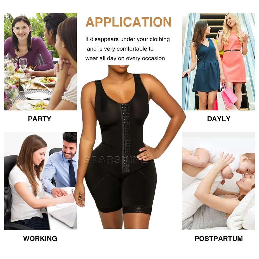 Women Bodysuit Gusset Opening with Hooks Seamless Postpartum Underwear Fitness Body Shaper Flat Belly Shapewear