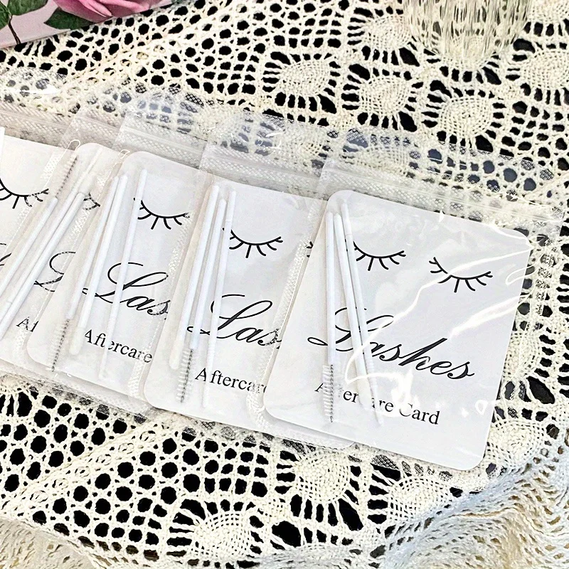 12pcs Eyelash Aftercare Kits for Customers, Including Lash Aftercare Card, Eyelash Mascara Brush, Cleaning Brush, and Lip Brush