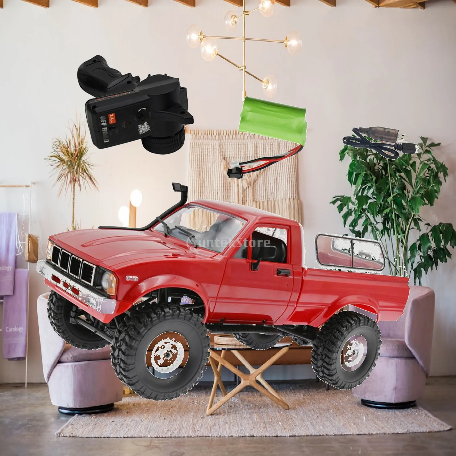 RC Car for Kids 1/16 Scale Remote Controlled Off Road Truck Multifunctional Headlight Sturdy Plastic Model