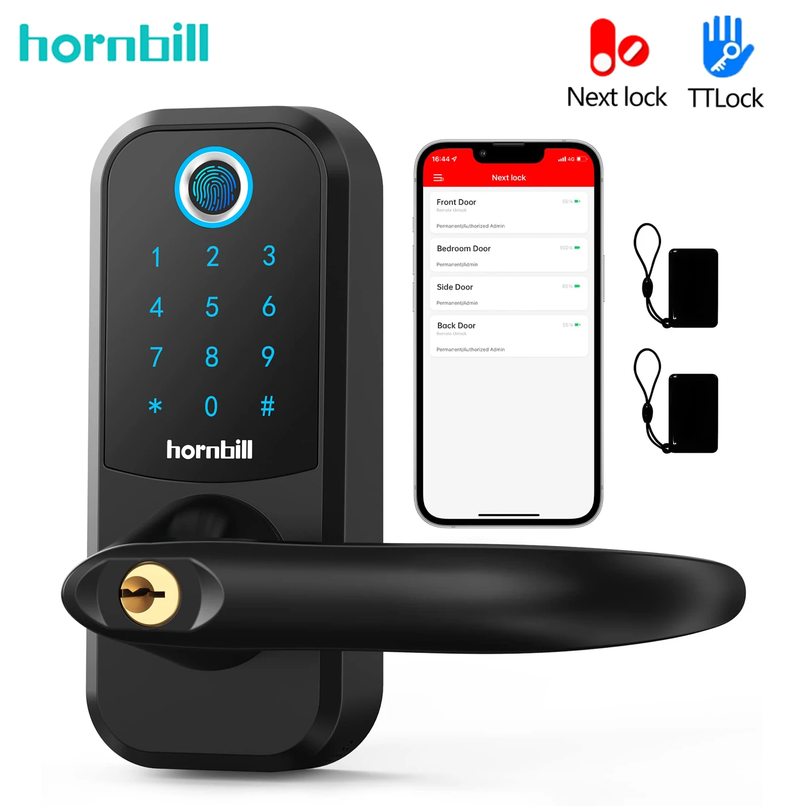 Hornbill Fingerprint Smart Door Lock Handle Keyless Entry Front Door Locks Deadbolt Electronic Digital Keypad Lock Home Security