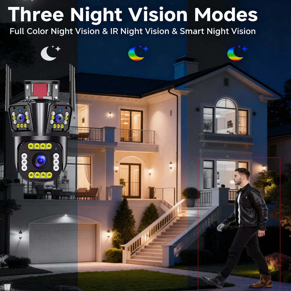 12MP IP كاميرا الأمن في الهواء الطلق ثلاثة عدسات للرؤية الليلية اللاسلكية CCTV مراقبة CMOS الاستشعار سحابة البيانات PTZ كاميرا الأمن #5