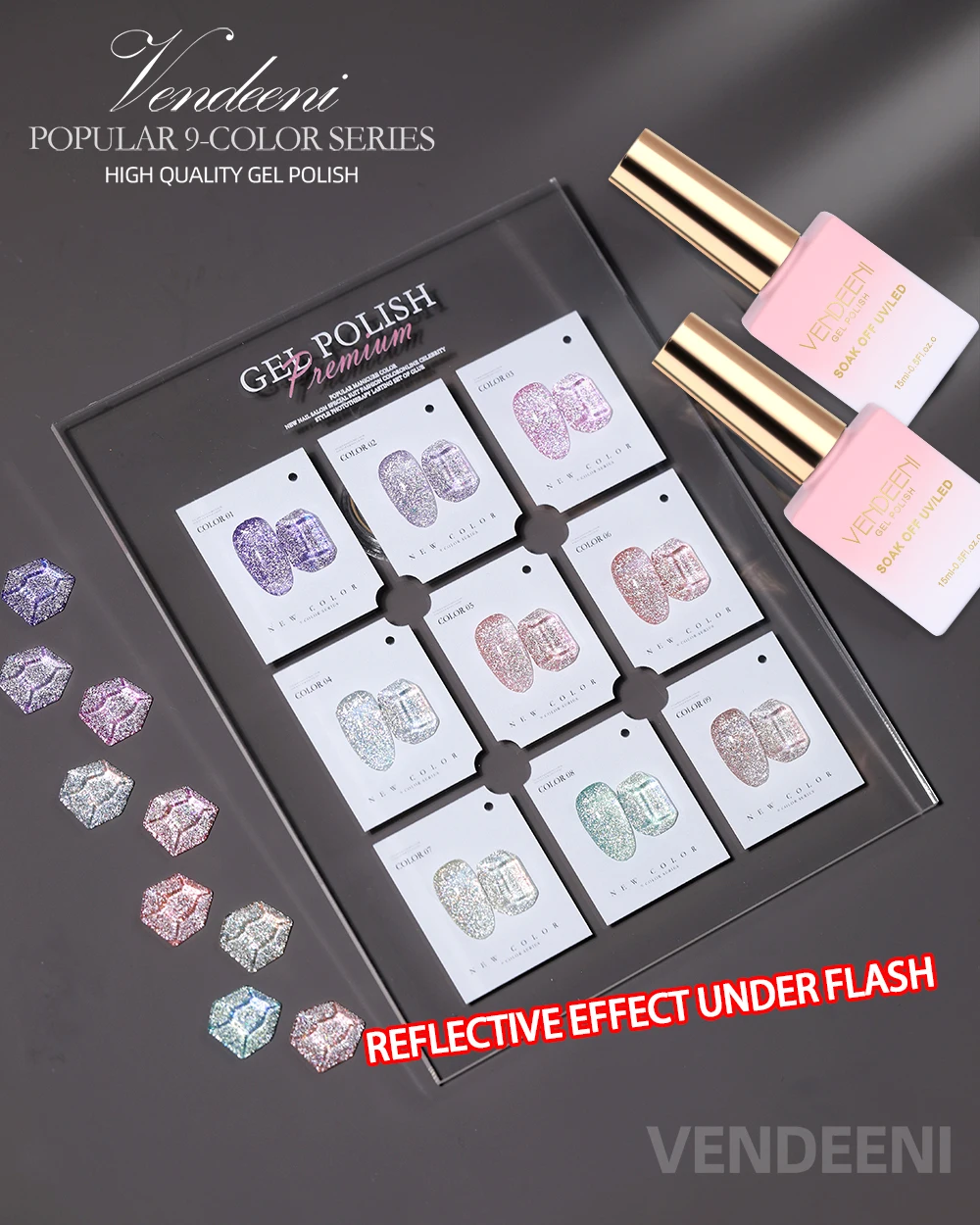 Vendeeni 9-Farben-Glitzer-Chips Diamant-Gel-Nagellack Funkelnder Nagelkunst-Gel-Lack mit Reflektierendem Effekt UV-Nagelgel-Lack – Detail 4