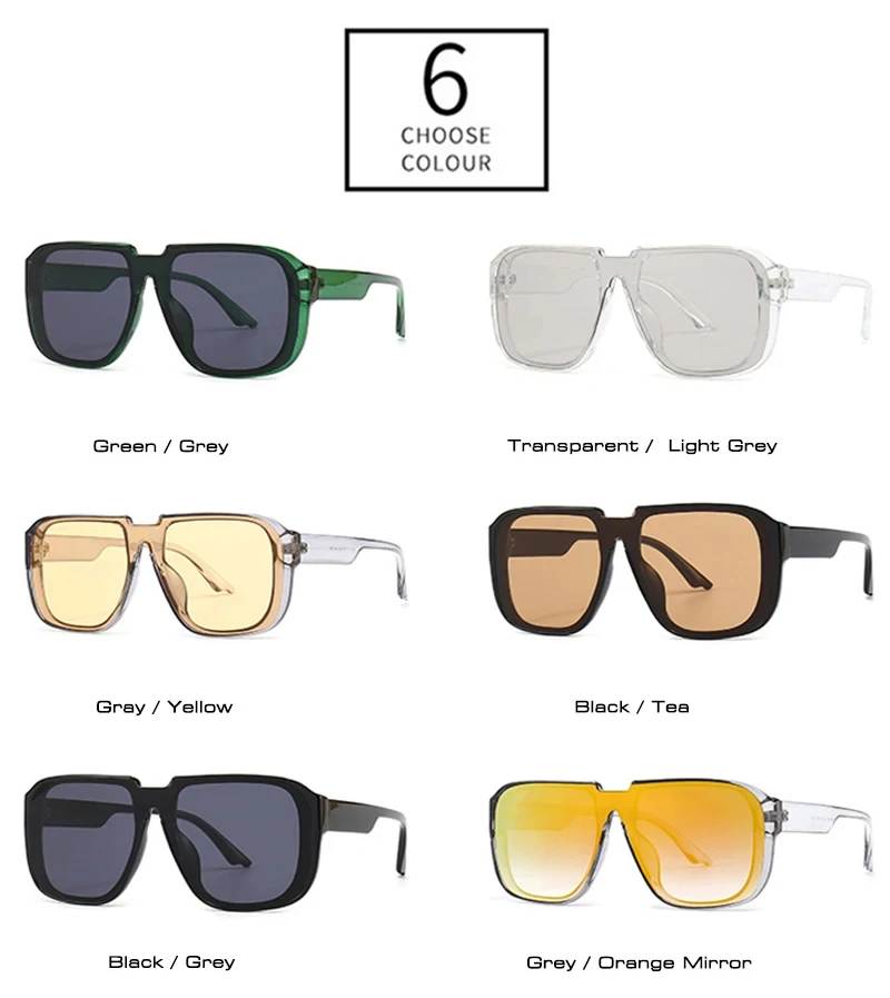 Retro Quadratische Einteilige Sonnenbrille für Männer Verspiegelte Gläser UV400 Flat-Top Herren Mode Sonnenbrille – Detail 4