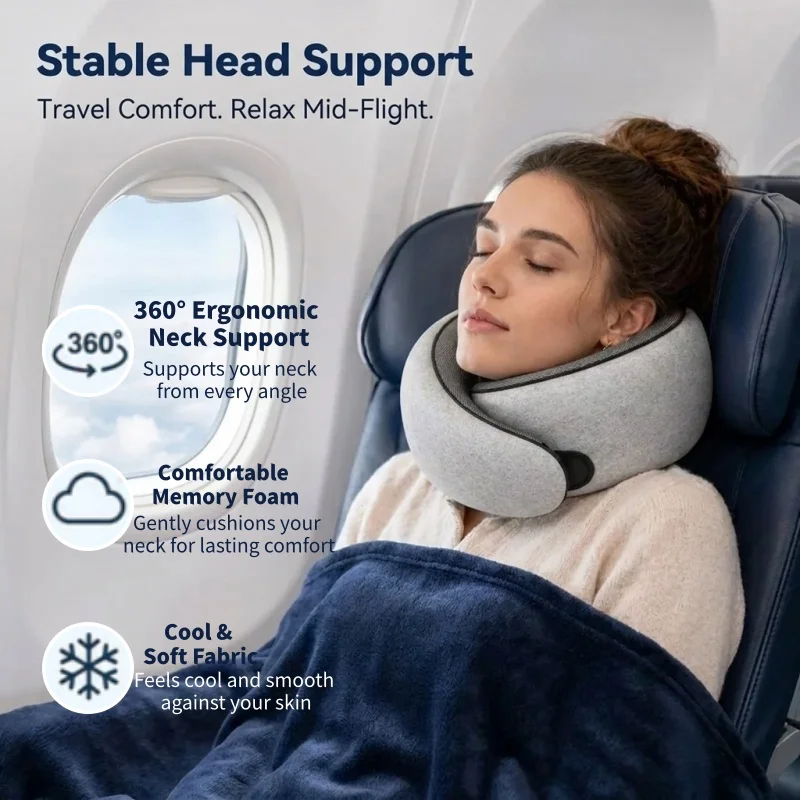 Portable Adjustable Travel Neck Pillow, Memory Foam U-Shaped Pillow, Portable Travel Neck Support, Airplane Pillow, Sleep Pillow