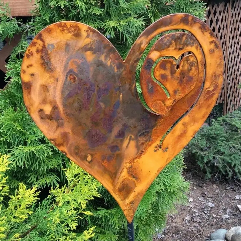 Metal Garden Decor Rusty Heart Outdoor Garden Decor Arden Metal Art Creative Decorative Plant Stakes Decorative Yard Ornaments