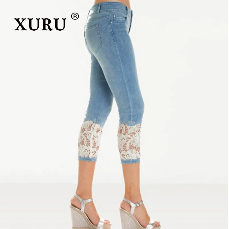 

XURU — новая женская одежда Y2k, эластичные утягивающие тонкие кружевные джинсы с пентаграммой по краям ног, роскошные дизайнерские женские летние джинсы