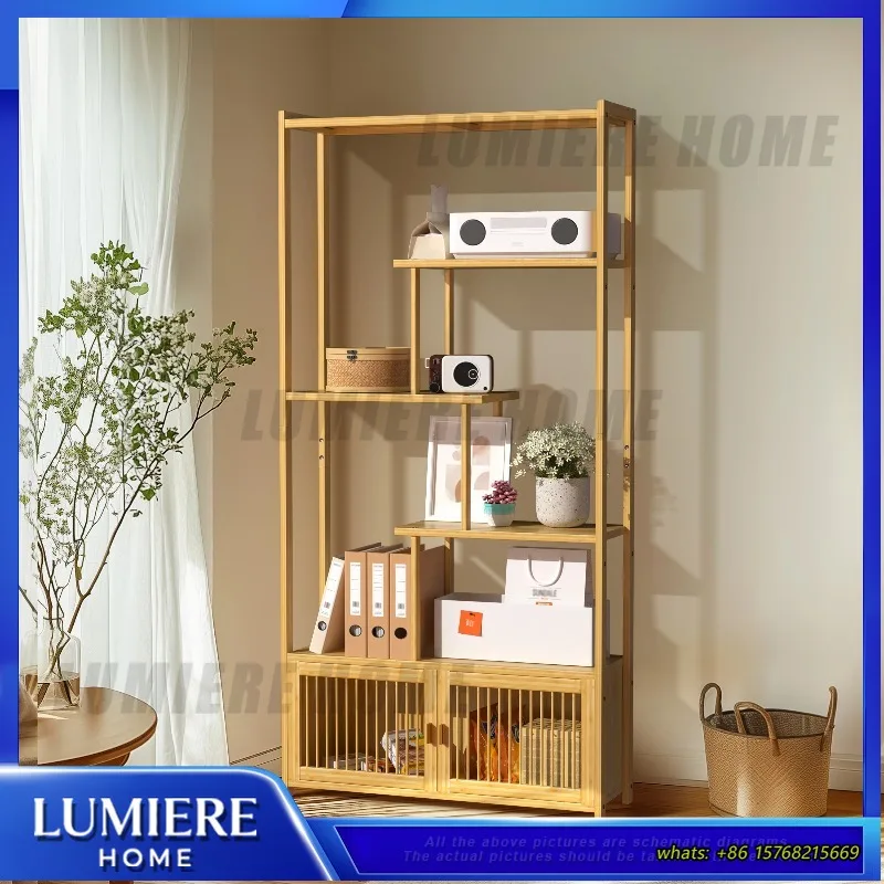 

Bamboo Bookshelf Storage Rack with Adjustable High Low Shelves Plant Stand for Living Room Bedroom Home Office Organization