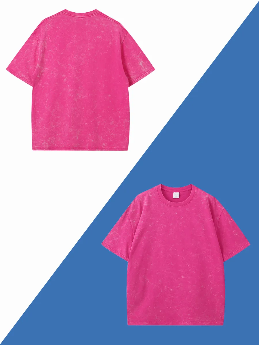 American Style Retro Washed Snowflake Short Sleeve round Neck T-Shirt Large Size Bleach Stain  Heavyweight Summer Top