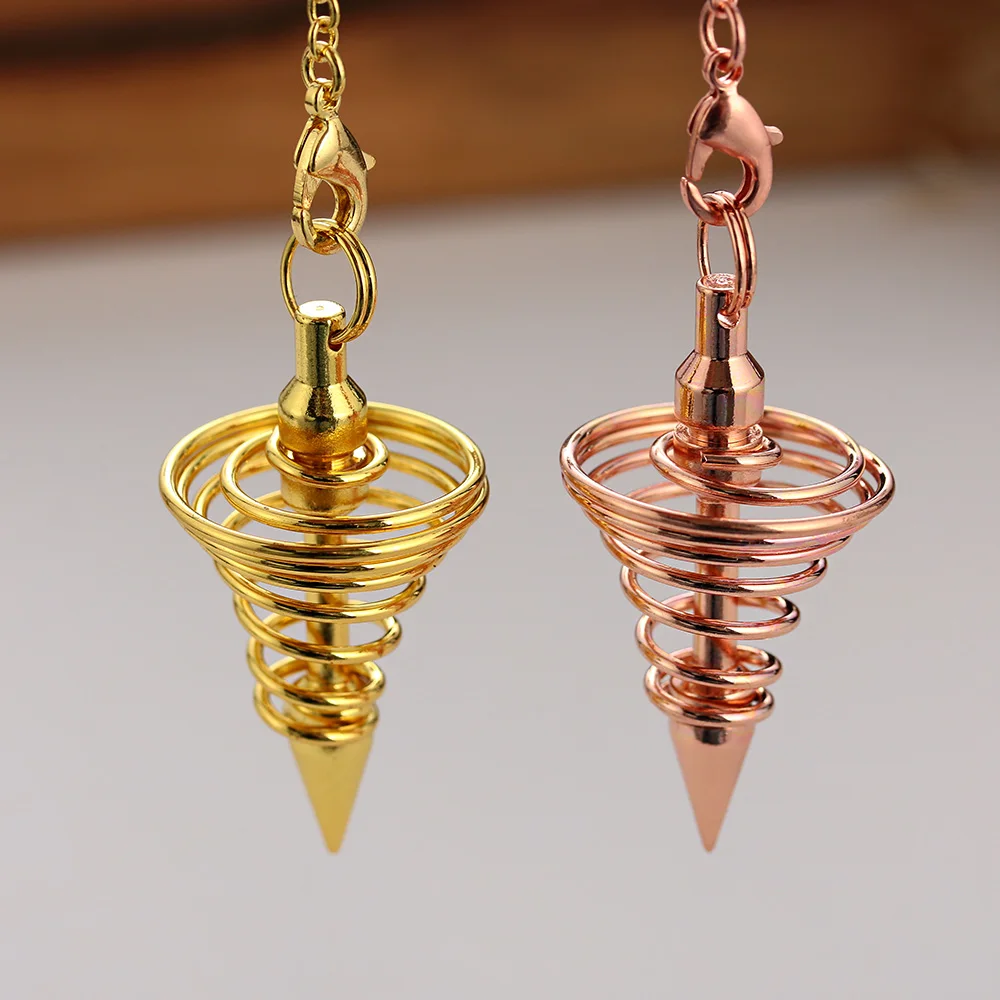 1Pcs Metal Pendulum Pendulo Radiestesia Pendulums for Dowsing Spiral Cone Antique Gold Silver Color Pyramid Pendule Reiki Amulet