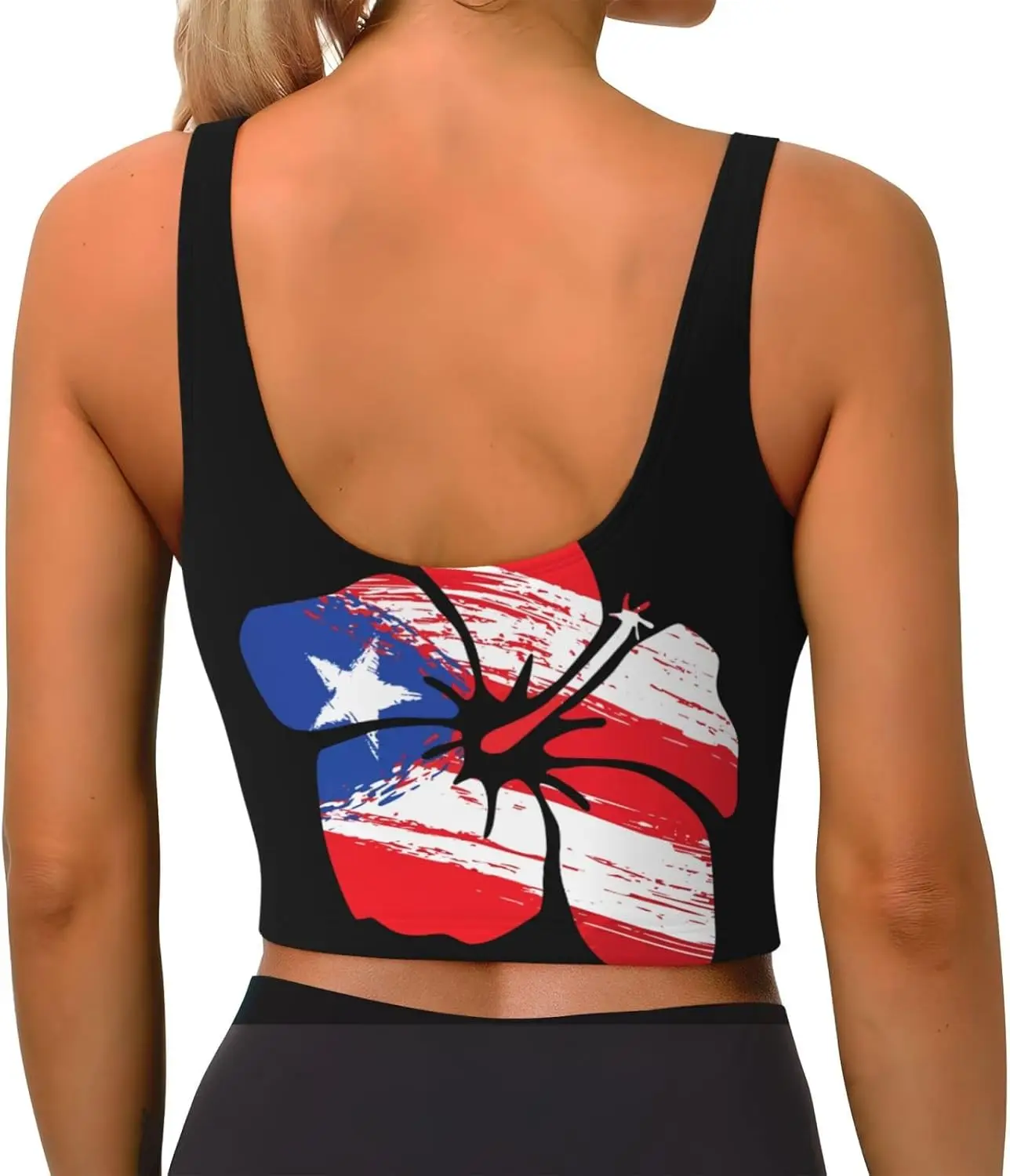 Puerto Rican Flag Hibiscus Print Crop Top Women Sports Bra Yoga Vest Sleeveless U Back Bralettes Tank Racerback Underwear
