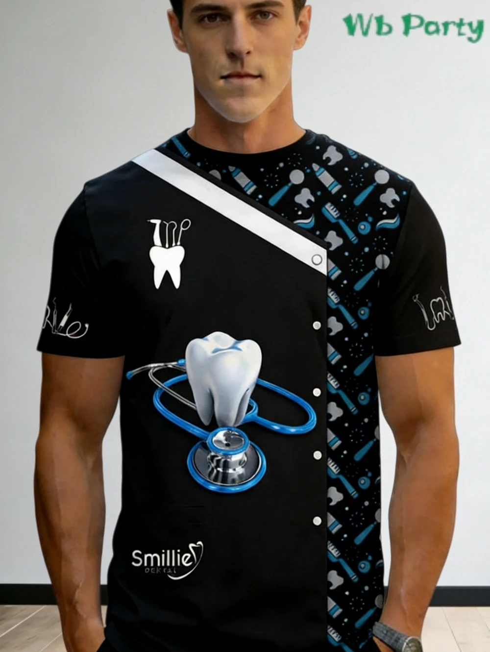 Dentist Work Uniform Funny Cosplay T-Shirt for Men Cute Novelty Tooth Design O-Neck T Shirts Breathable Oversized Men Tee Top