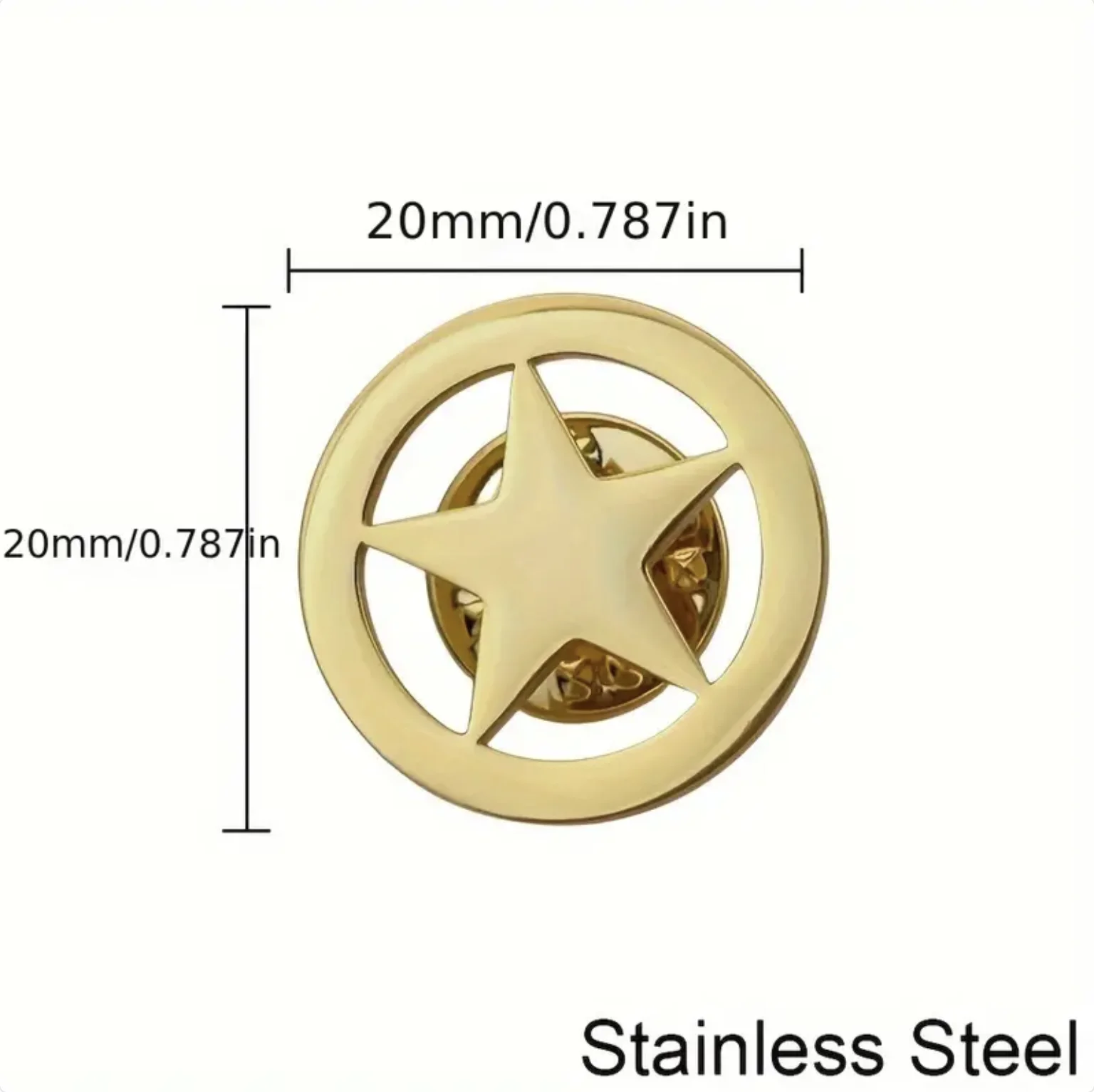 Stainless Steel Round Pentagram Brooch For Men, Fashion Accessories For Suit