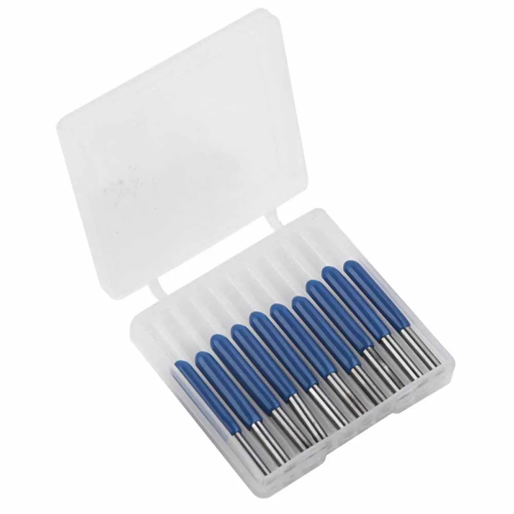 

10 Plastic Box Plated Blue Tungsten Steel Flat Bottomed Pointed CNC Engraving Machine Tools 3.175mm Engraving Tool