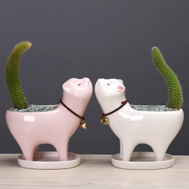 Ceramic Flower Pot Cute Cat Shape Plant Pots With Cat Scarf Succulent Container Garden Decoration Outdoor Cachepot For Flowers