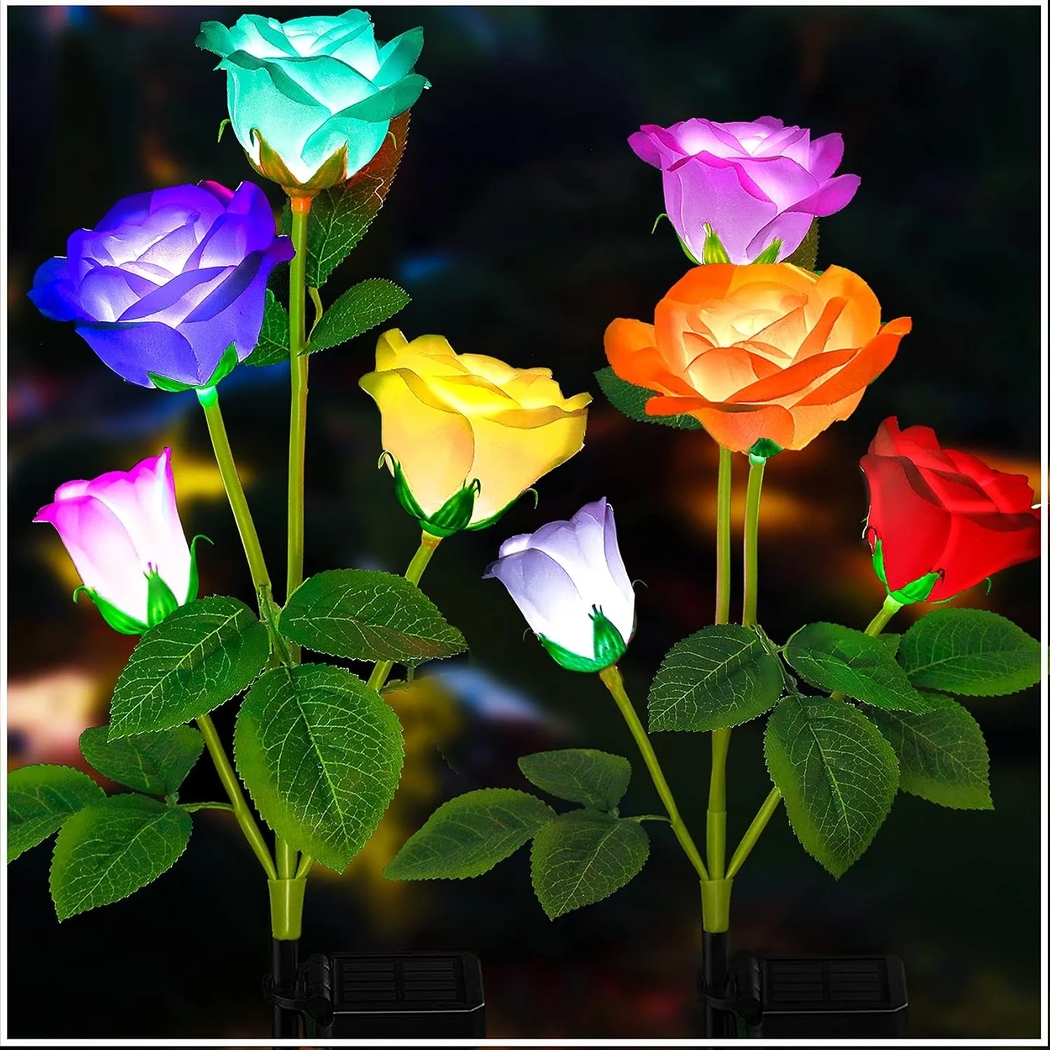 Solar Garden Lights - Upgraded Outdoor Light, 7-Color Changing Rose Lights for Yard,Garden Decoration, Enlarged Solar Panel, More Realistic Rose Flower (2/4 Packs)