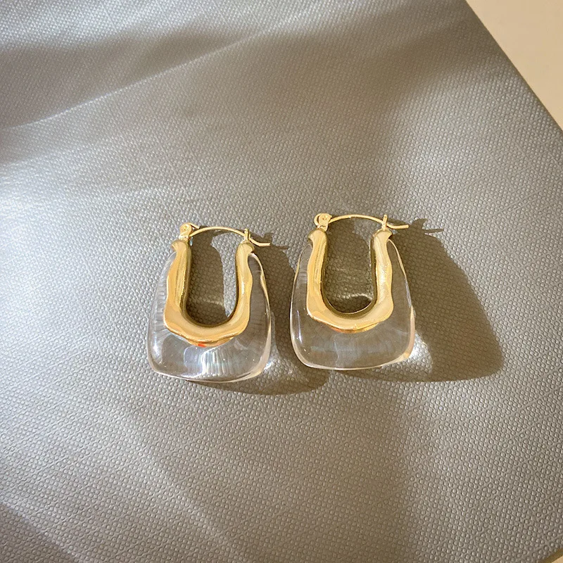 New Solid Color Pattern U-shaped Hoop Earrings for Women Vintage Hong Kong Style Ear Buckle Simple Versatile Temperament Jewelry