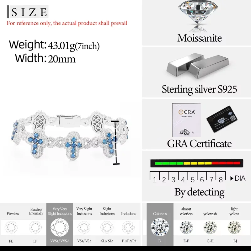 TUHE 925 Silver Infinity Cross Bracelet Iced Out Blue CZ Cuban Link Chain For Man Woman Hip Hop Jewelry Party Gift - view 6