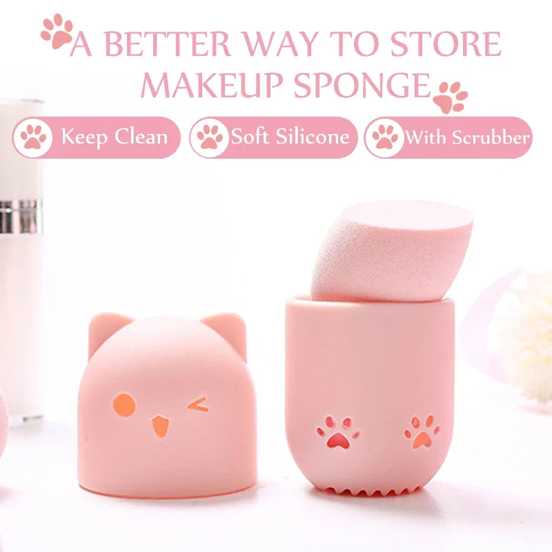 1Pc Kitten Silicone Powder Puff Drying Holder Egg Stand Beauty Pad Makeup Sponge Display Rack Cosmetic Blender Case Puff Holder