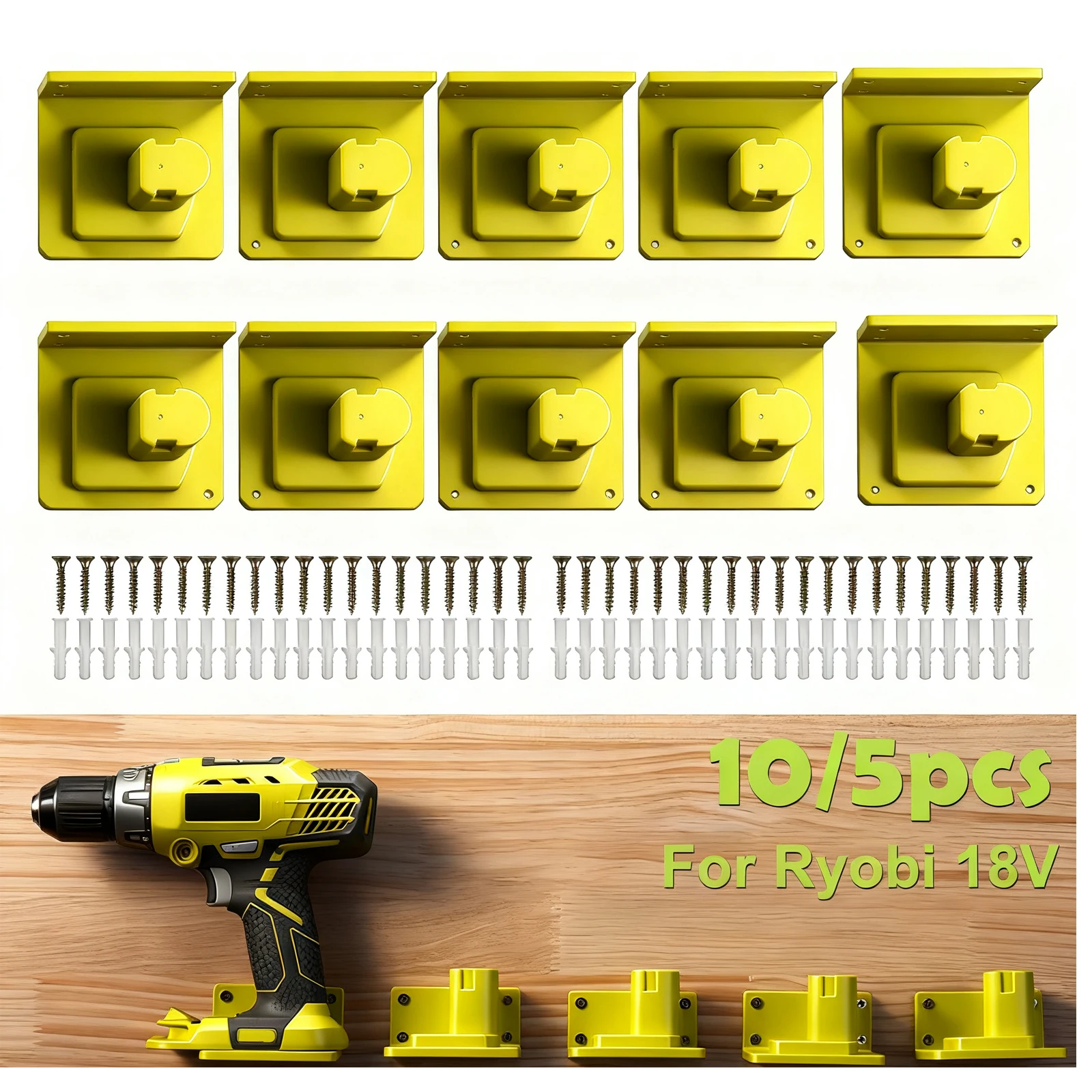 10/5Pcs Tool Holder Dock Mount Compatible for ryobi 18V Tool Holder Mount Hanger Storage Organizer for Workshop Garage Easy Inst