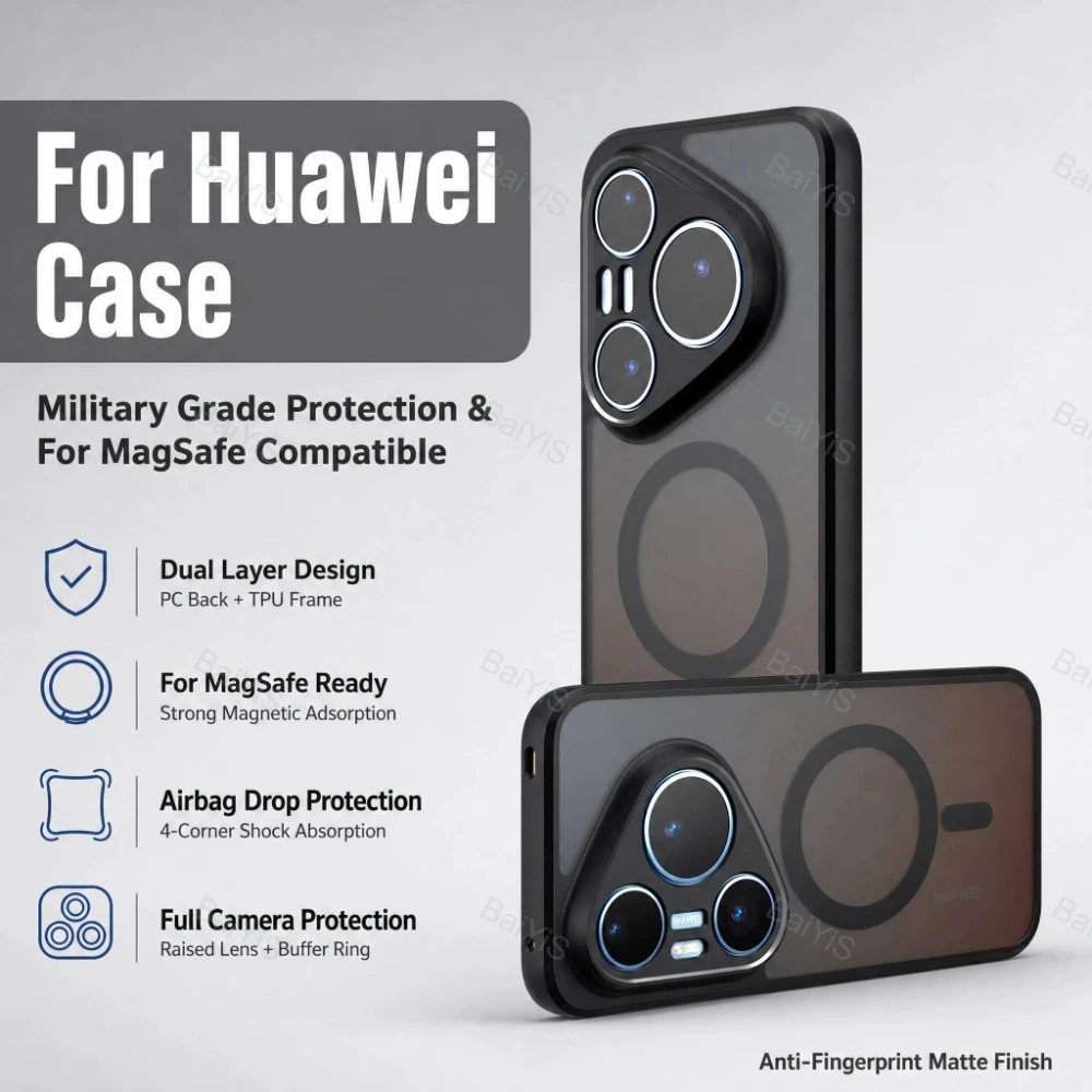 For Huawei 90S Pro Max Drop Protection Wireless Charging For MagSafe Case For Huawei Pura 90 Pro Max Clear Matte Back Cover
