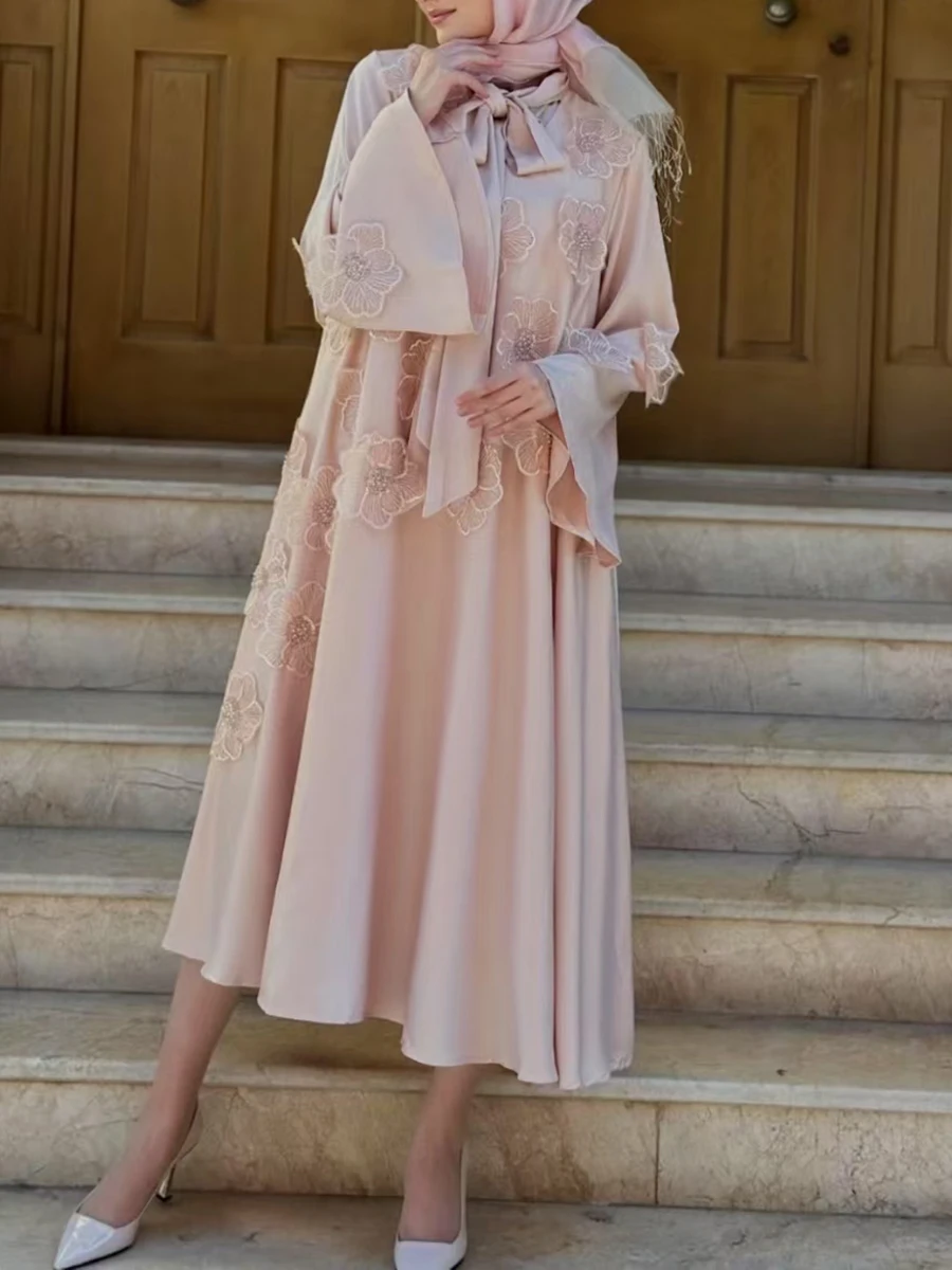 VGH Solid Spliced Applicaties Midi Jurken voor Vrouwen Sjaal Kraag Flare Mouw Hoge Taille Elegante Temperament Plooien Jurk Vrouwelijke