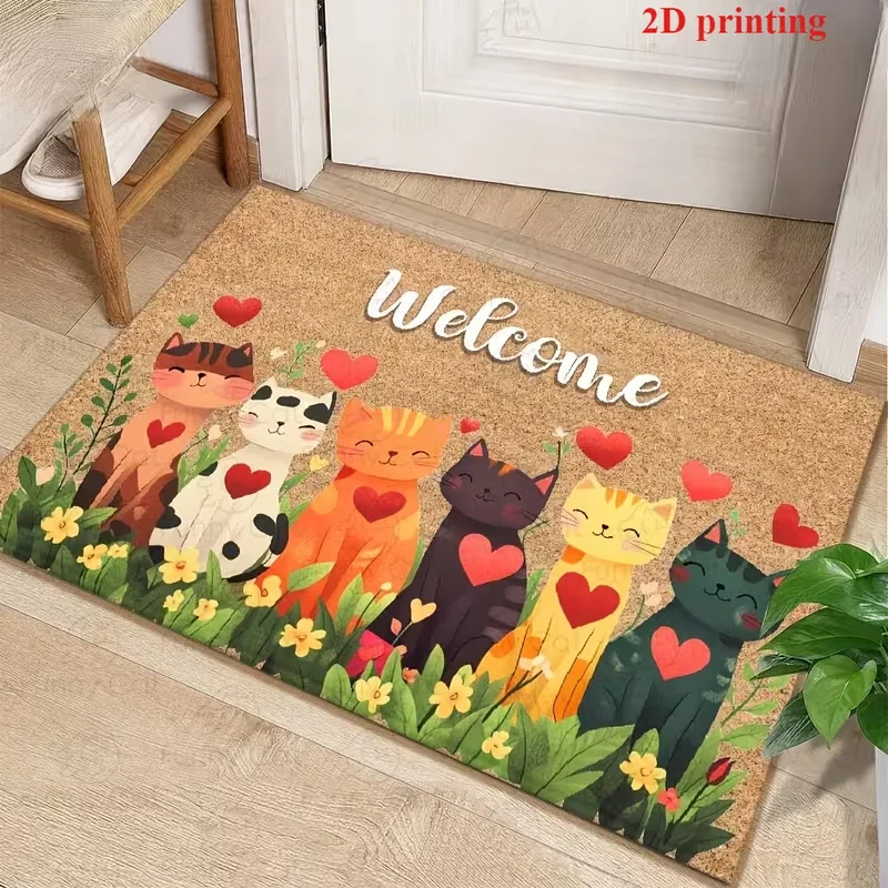 VIKAMA Cat Doormat Colorful Cartoon Kitten Art Printed Floor Rug Non‑Slip Porch Indoor Living Room Bedroom Cute Pet Home Decor