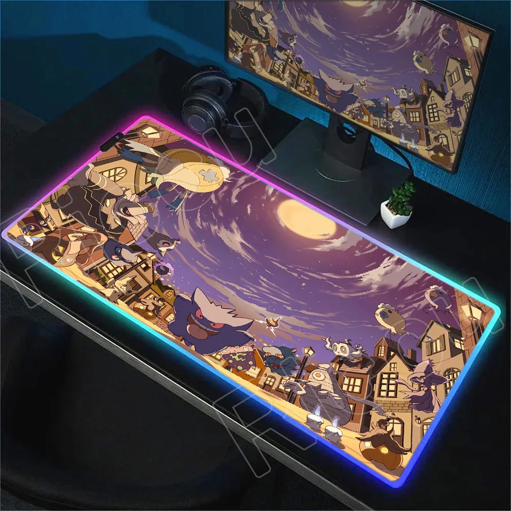 

Cute Mousepad Pokemon RGB LED Anime Mouse Pad Gaming Accessories Big Extended Keyboard Carpet PC Natural Non-slip Cool Desk Mats