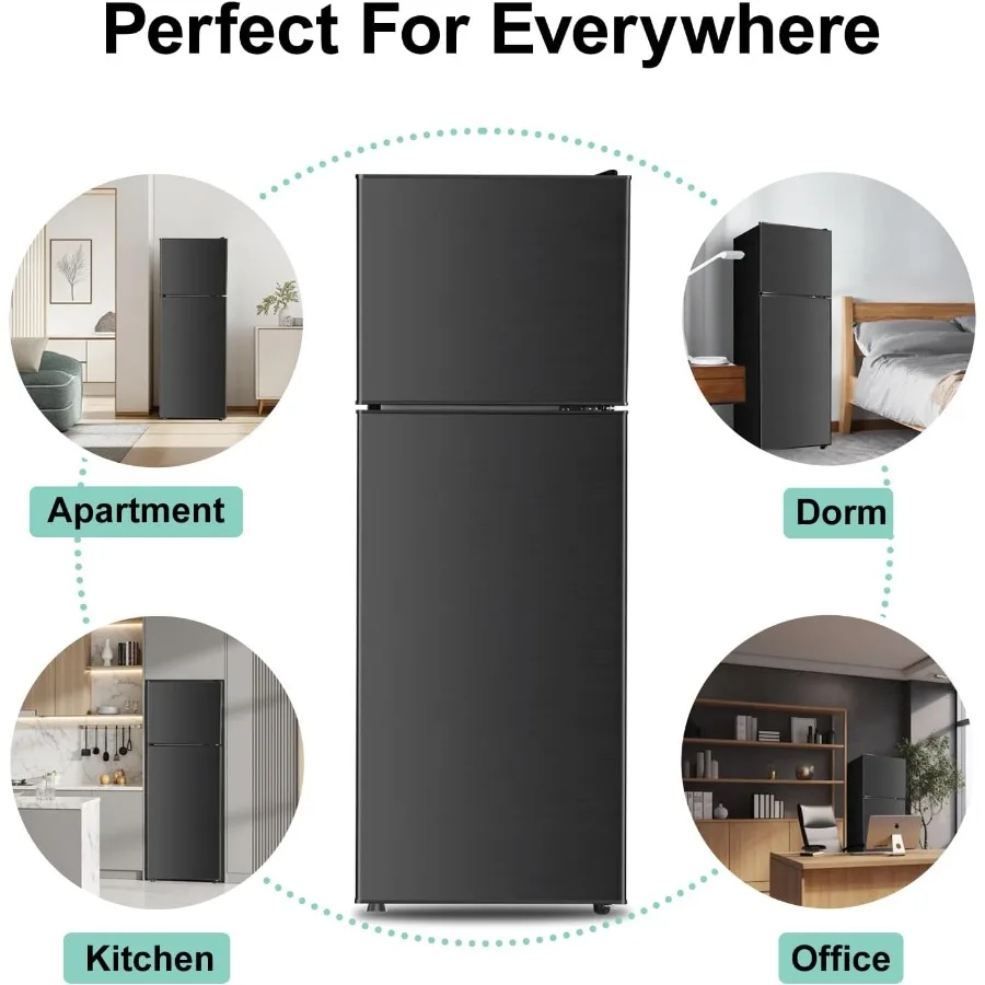 ثلاجة صغيرة مدمجة 4.0 قدم مكعب مع فريزر علوي لمكتب النوم أو شقة صغيرة بتصميم باب مزدوج مع 7 مستويات قابلة للتعديل