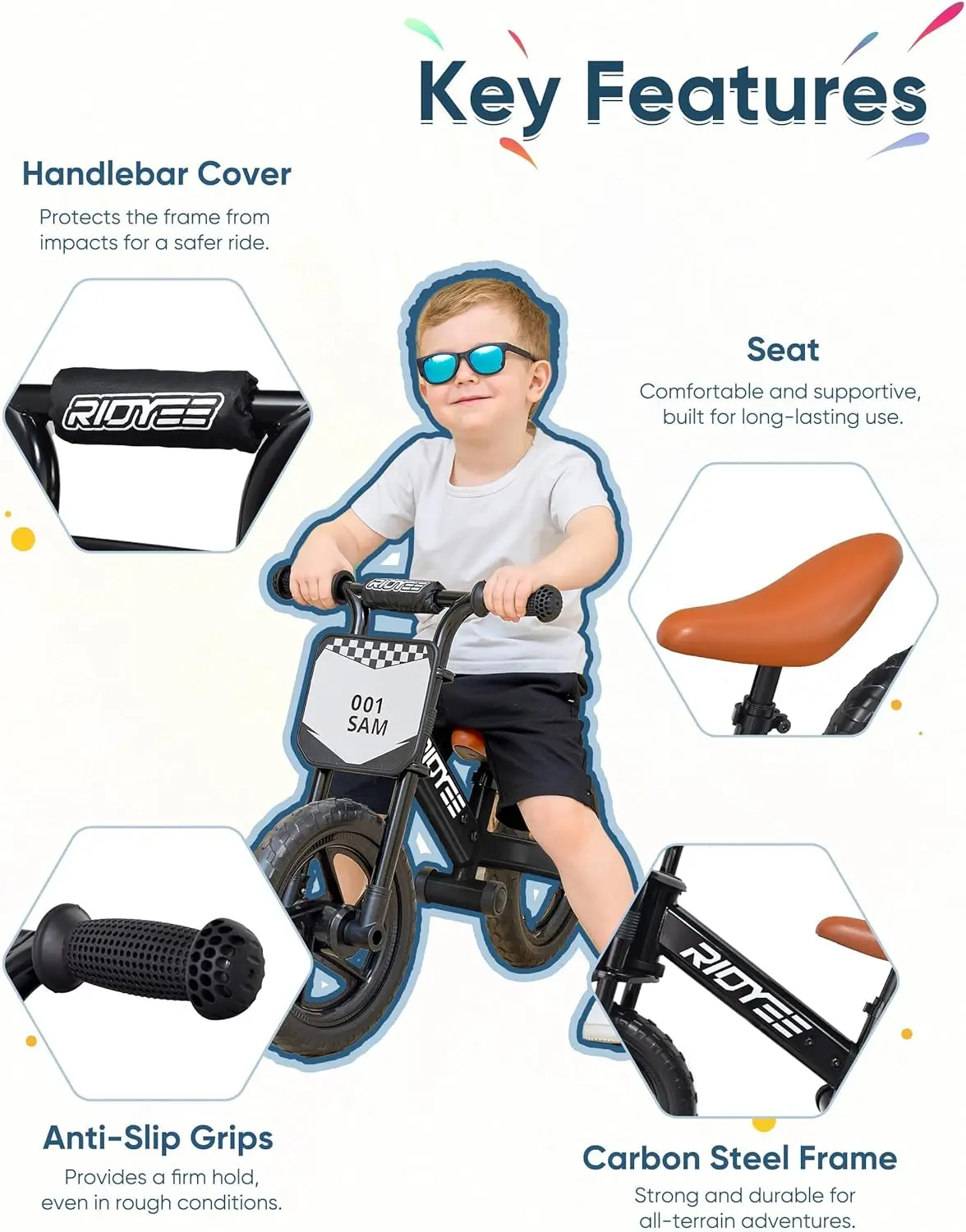 Toddler Balance Bike 2 Year Old, Kids Balance Bike for 2 to 5 Year with Tool-Free Adjustment, Limited Steering, Footrest, Custom