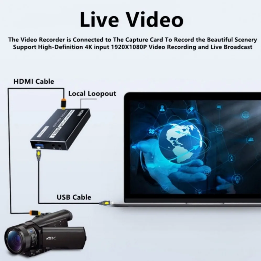 4K HDMI-Compatible Video Capture Card Loop Out for Game Recording Live Streaming USB 3.0 Video Capture Card for PS3/4 Switch