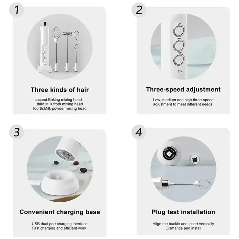 

ABBZ-Handheld Electric Milk Frother 3-In-1 Milk Frother Suitable For Beating Eggs In The Kitchen Portable Milk Blender