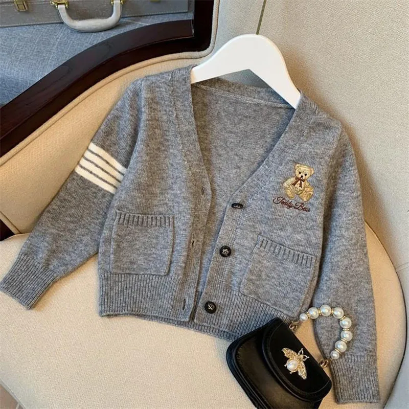 Girls Sweater Cardigan Suit New Children\'s JK College  Uniform Suit White Shirt Short Skirt Coat  Teenage Girls Clothes Set