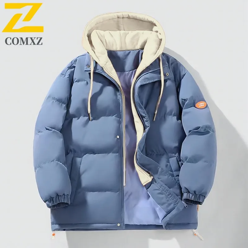 

COMXZ Мужская стеганая куртка с капюшоном 2025 года, морозостойкая ветрозащитная мешковатая легкая осенняя лыжная стеганая куртка, уличная куртка с хлебом
